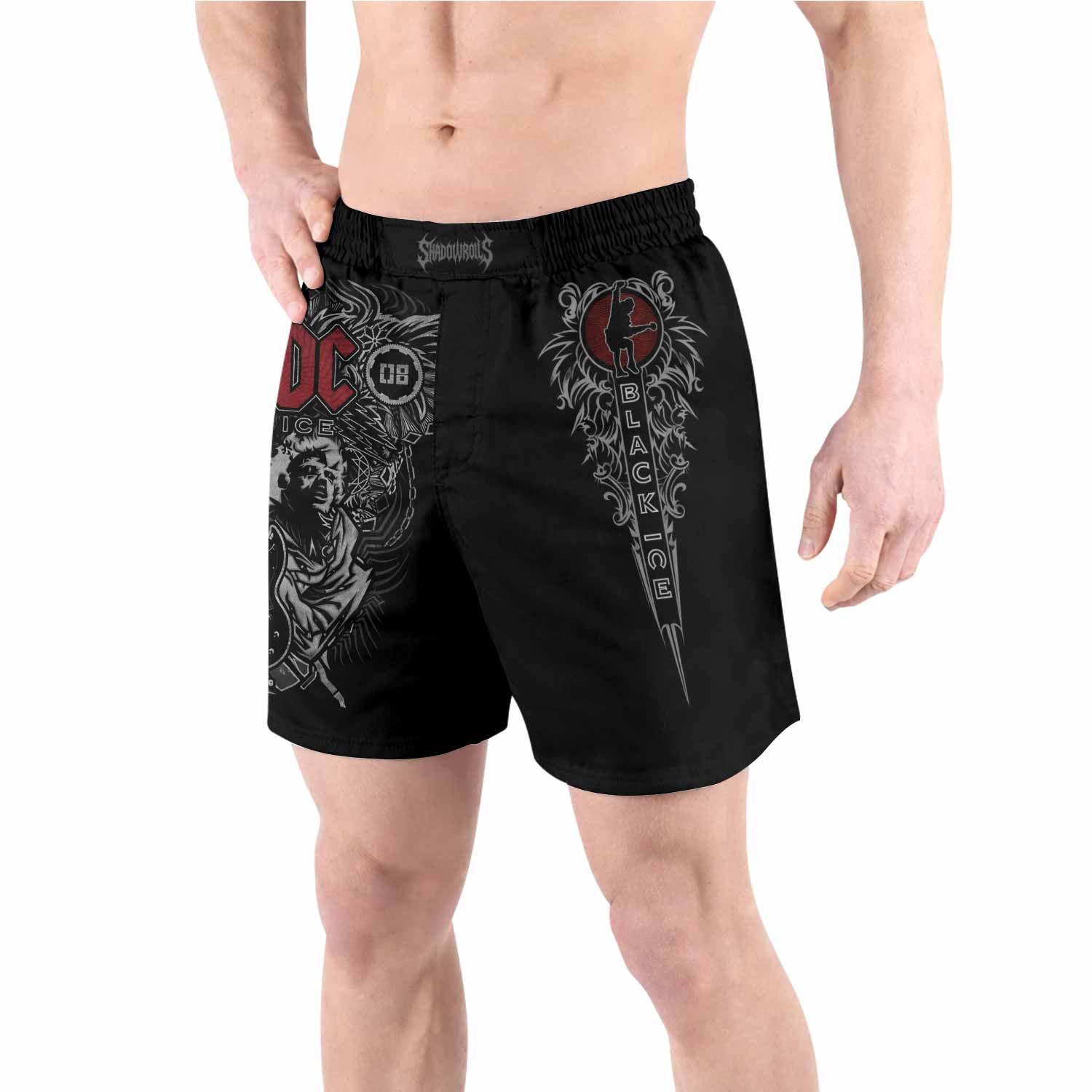 AC/DC Black Ice Grappling Shorts - front view lifestyle