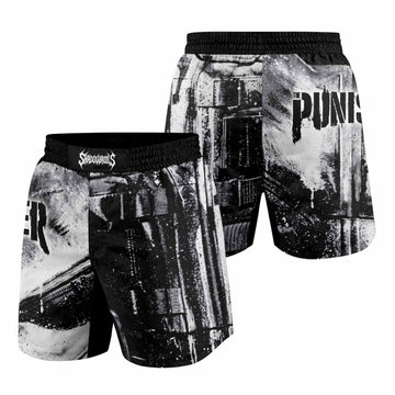 The Punisher War Mask Grappling Shorts - front and back view