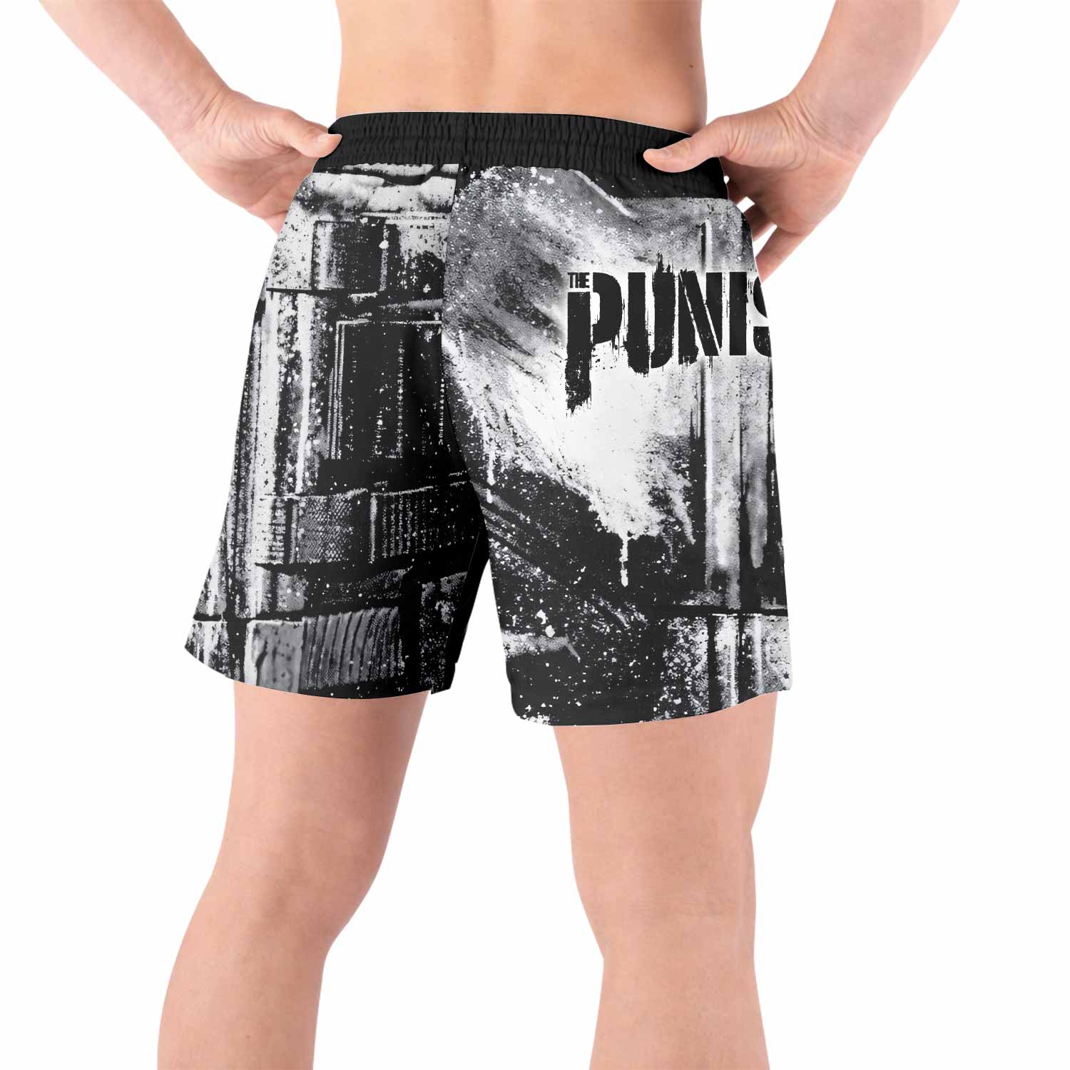 The Punisher War Mask Grappling Shorts - back view lifestyle