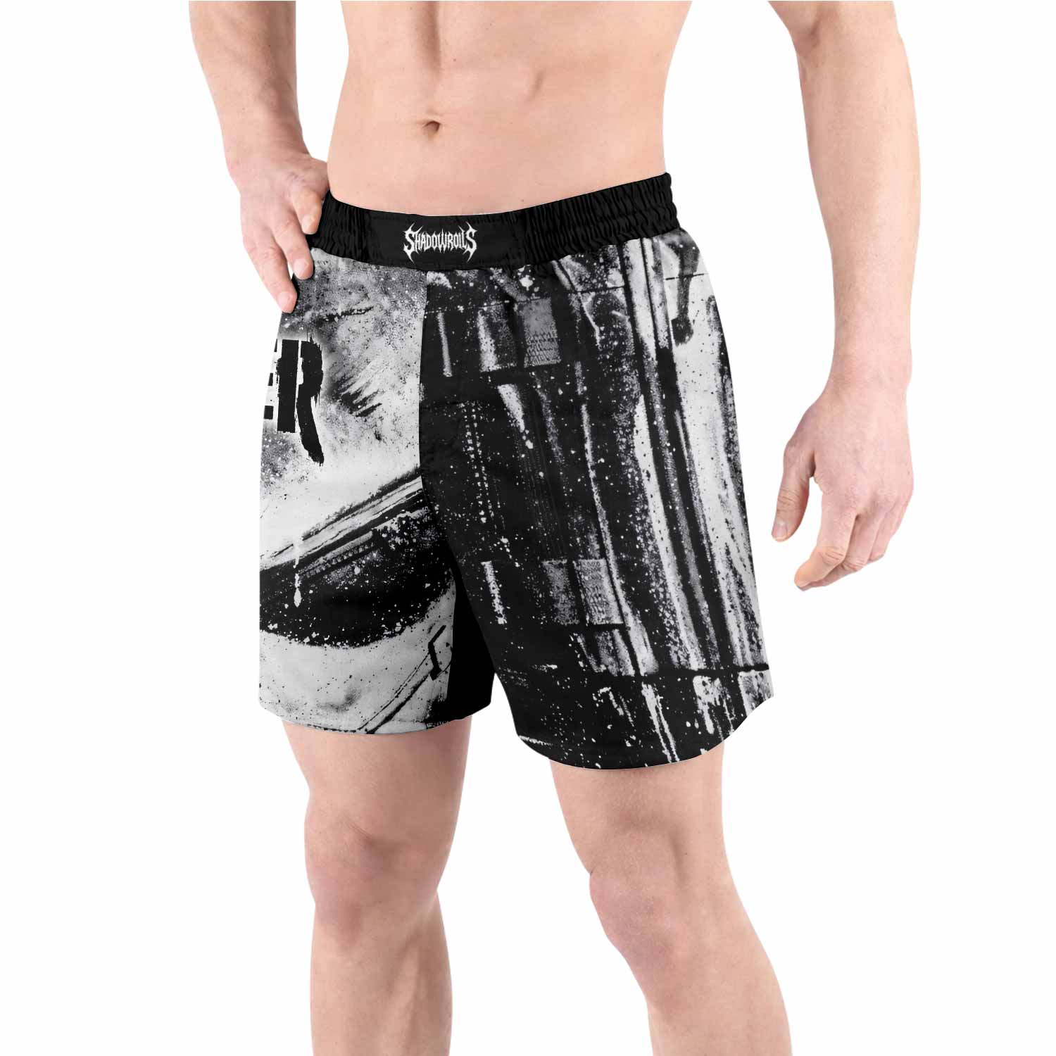 The Punisher War Mask Grappling Shorts - front view lifestyle