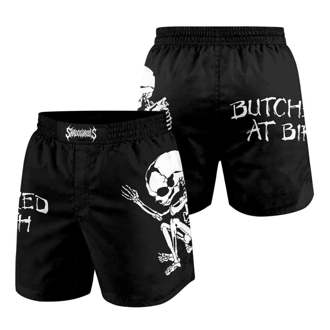 Cannibal Corpse Butchered at Birth Grappling Shorts - front and back view