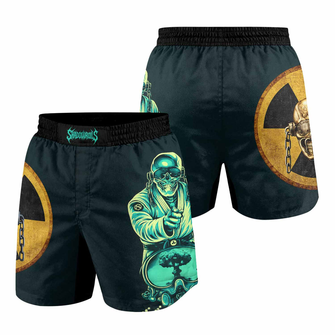 Megadeth Nuclear Skull Grappling Shorts - front and back view