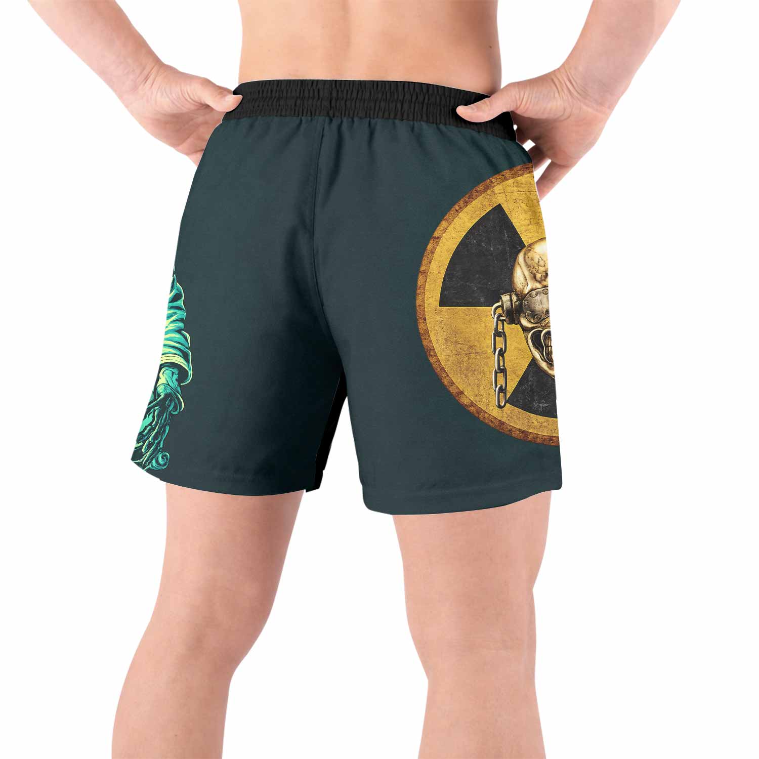 Megadeth Nuclear Skull Grappling Shorts - back view lifestyle