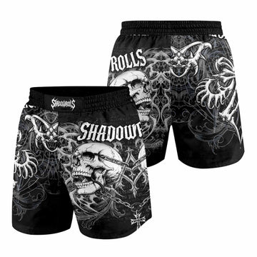 Shadowrolls Skull Cross Grappling Shorts - front and back view
