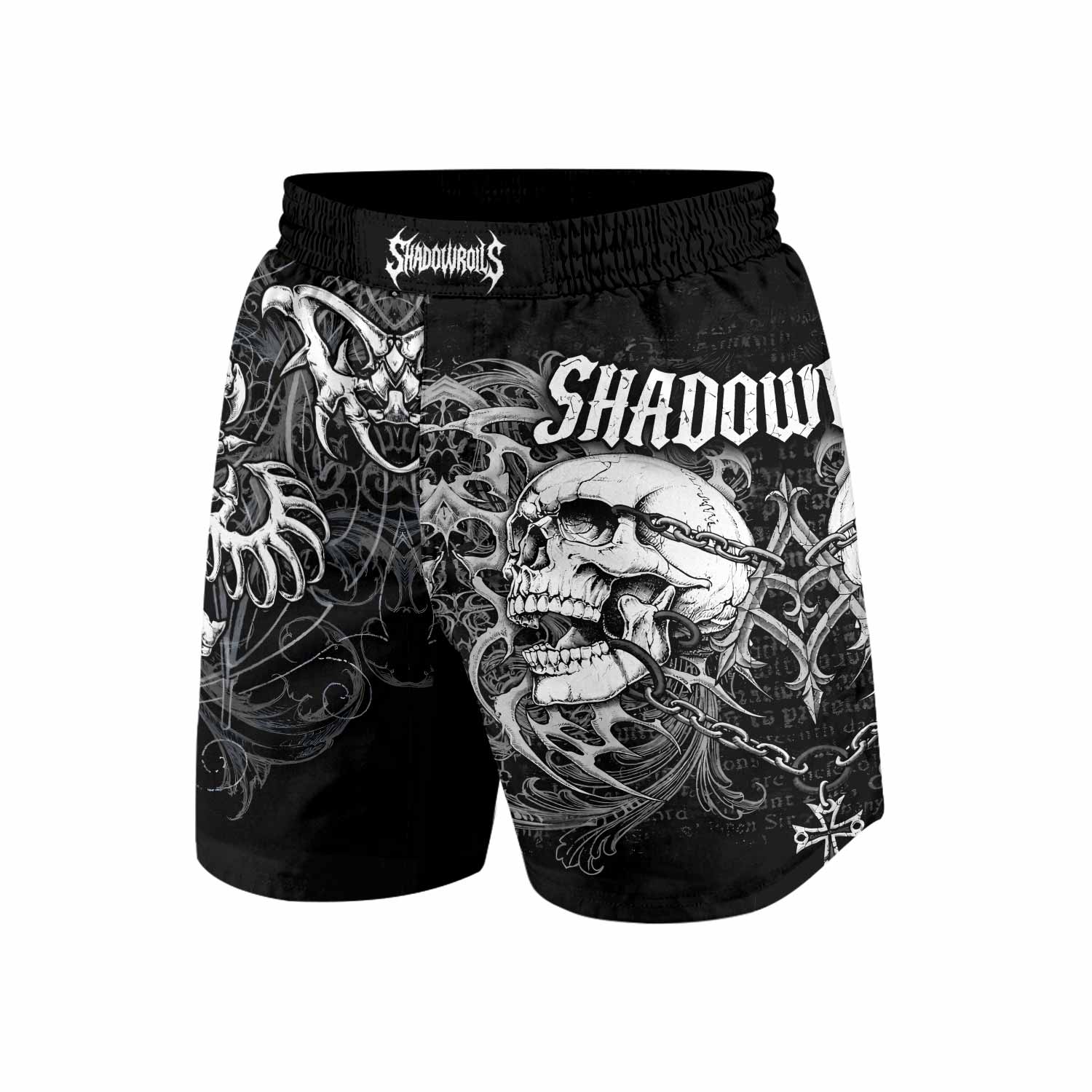 Shadowrolls Skull Cross Grappling Shorts - front view mockup