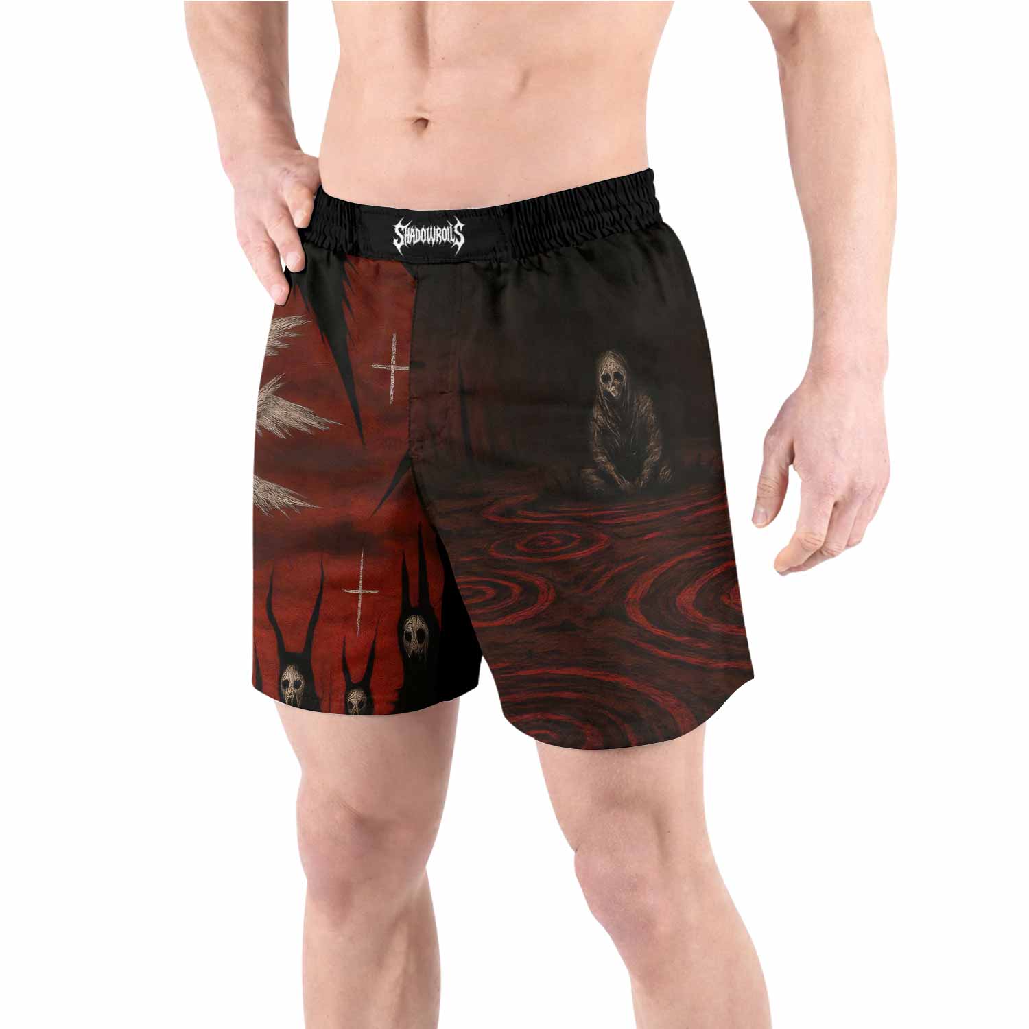 Occult Fallen Seraph Ritual Grappling Shorts - front view lifestyle