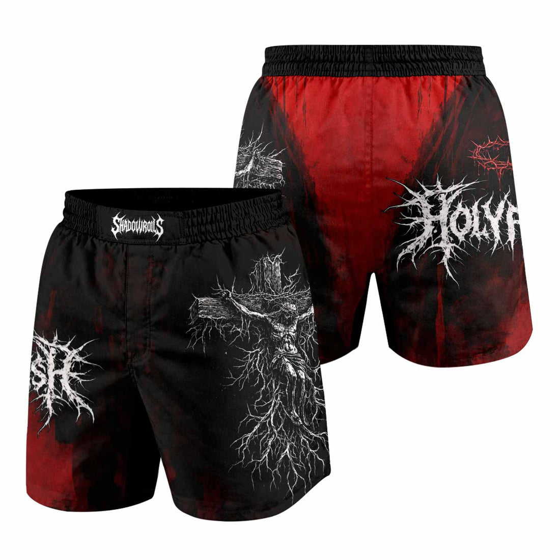 Holy Flesh Crown of Thorns Grappling Shorts - front and back view