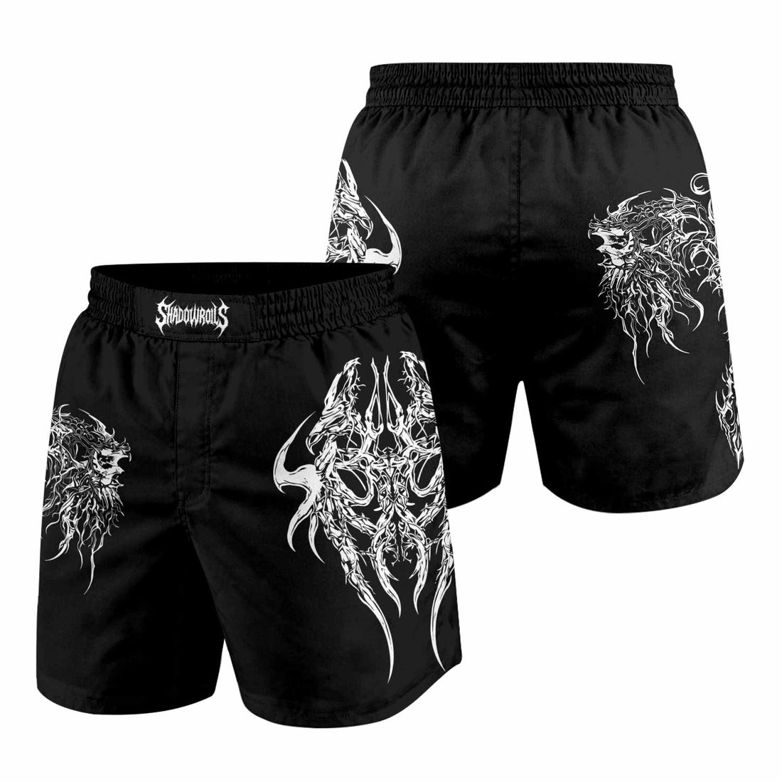 Gothic Bone Skull Grappling Shorts - front and back view