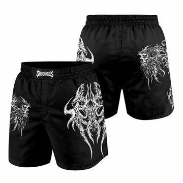 Gothic Bone Skull Grappling Shorts - front and back view