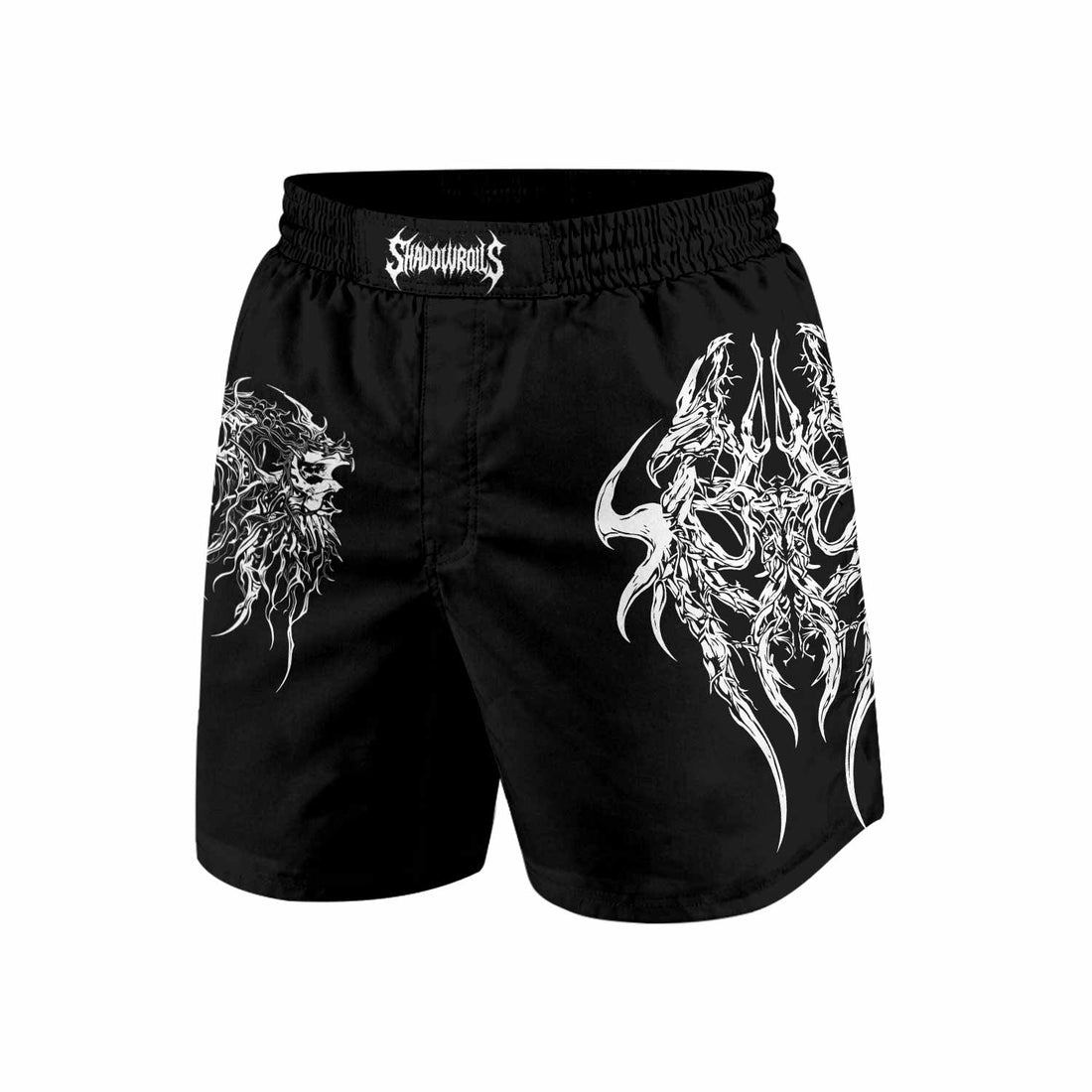 Gothic Bone Skull Grappling Shorts - front and back view