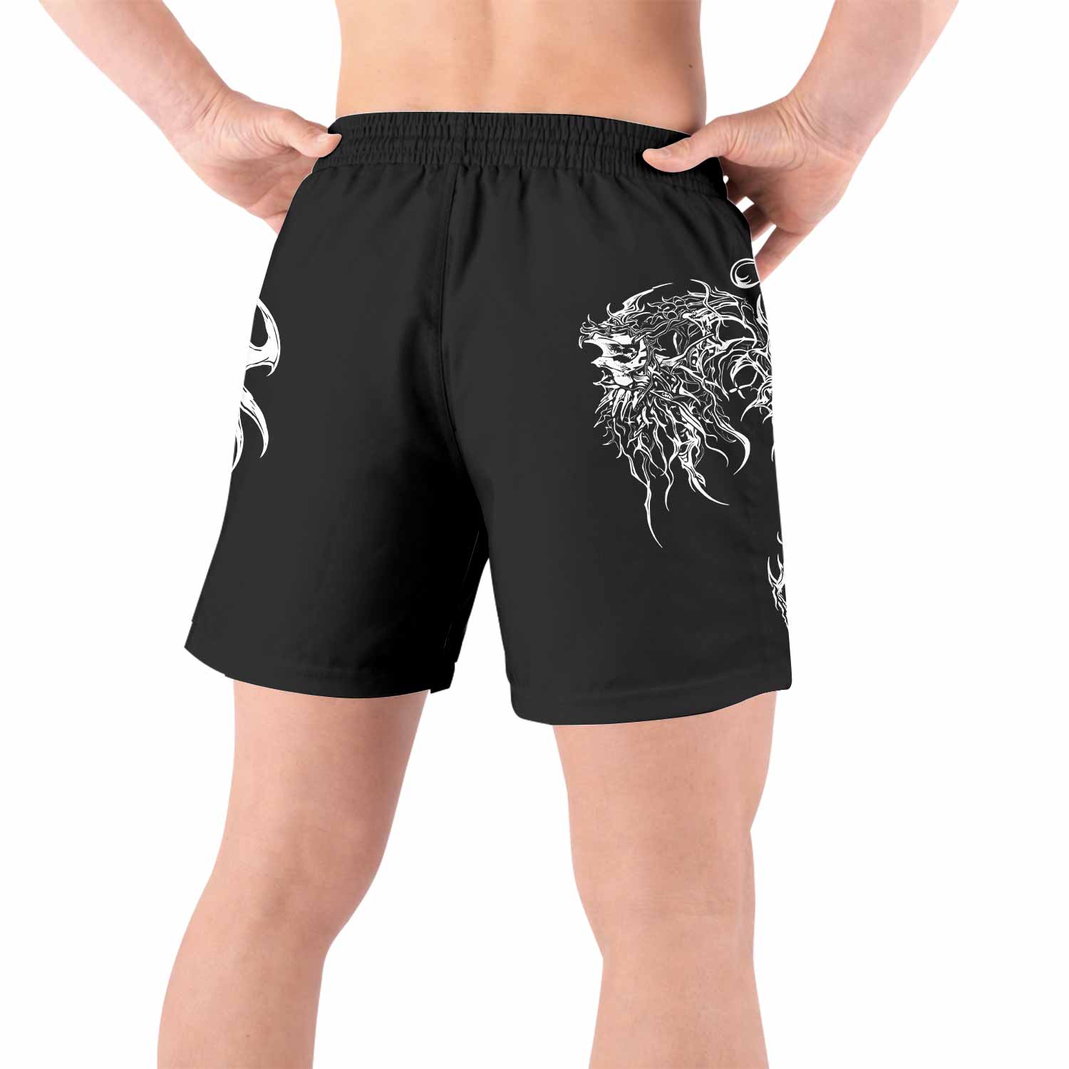 Gothic Bone Skull Grappling Shorts - back view lifestyle