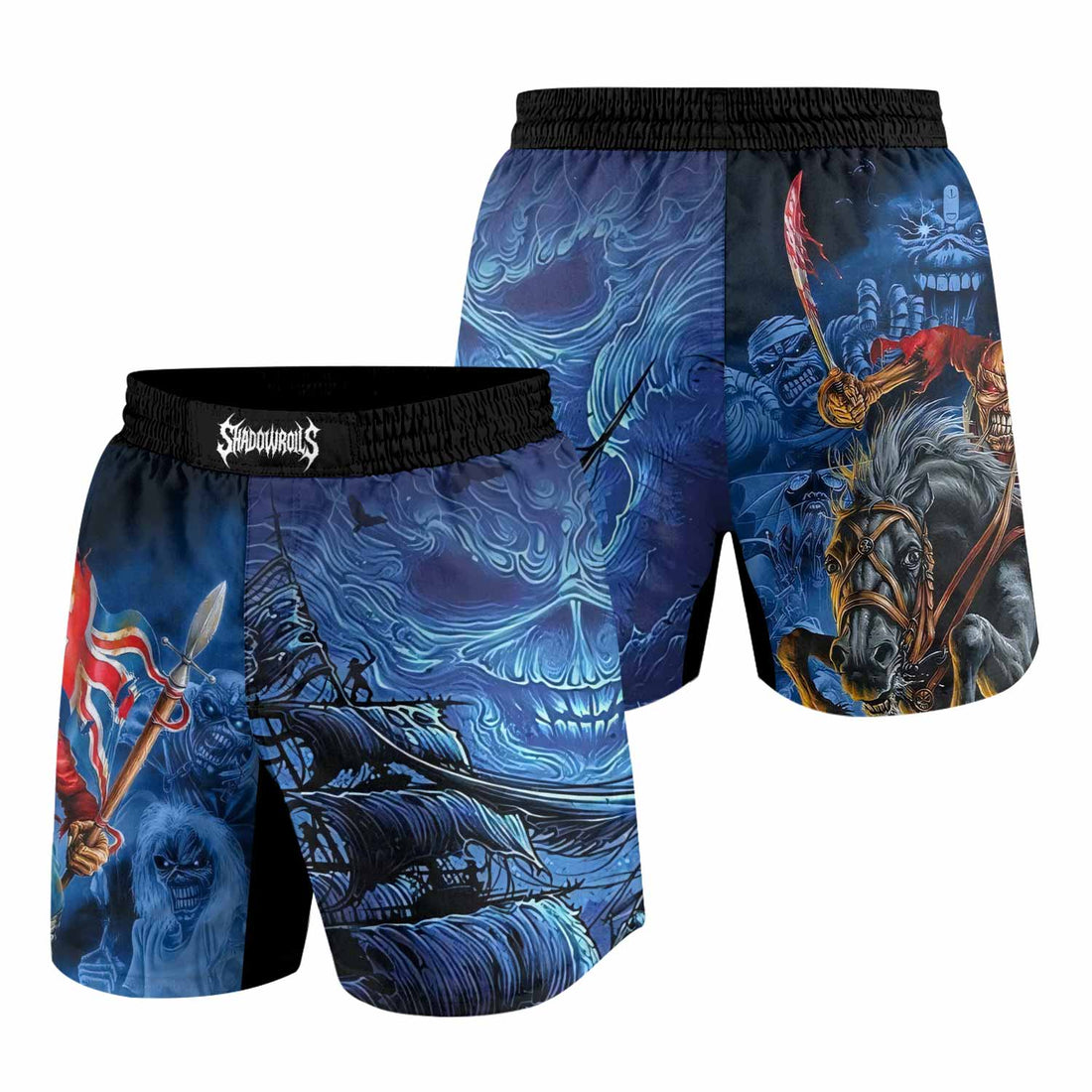 Iron Maiden England Flag Grappling Shorts - front and back view