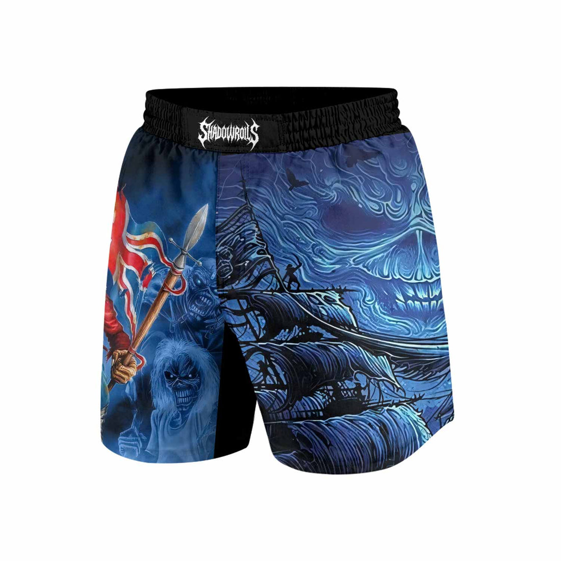 Iron Maiden England Flag Grappling Shorts - front and back view
