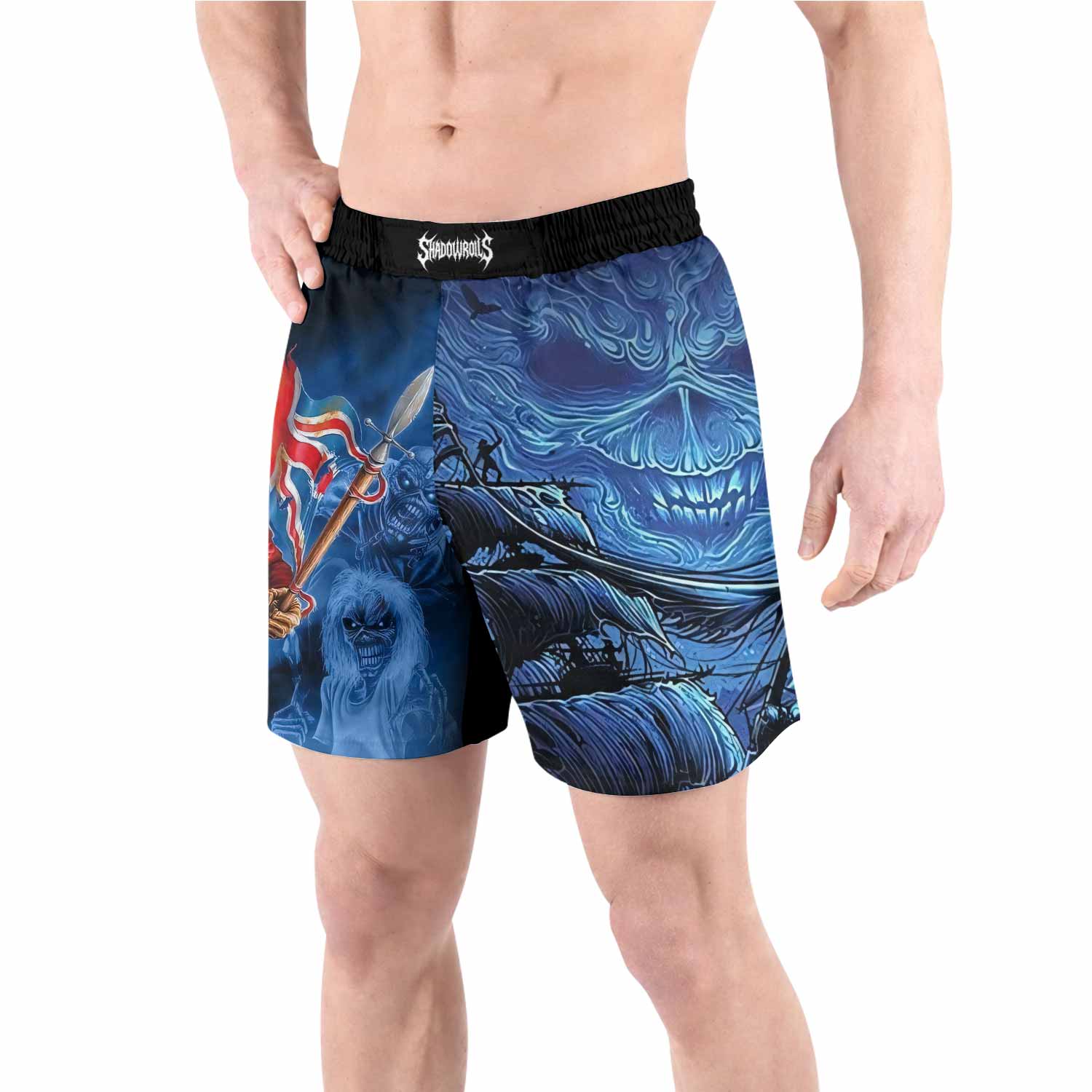 Iron Maiden England Flag Grappling Shorts - front view lifestyle