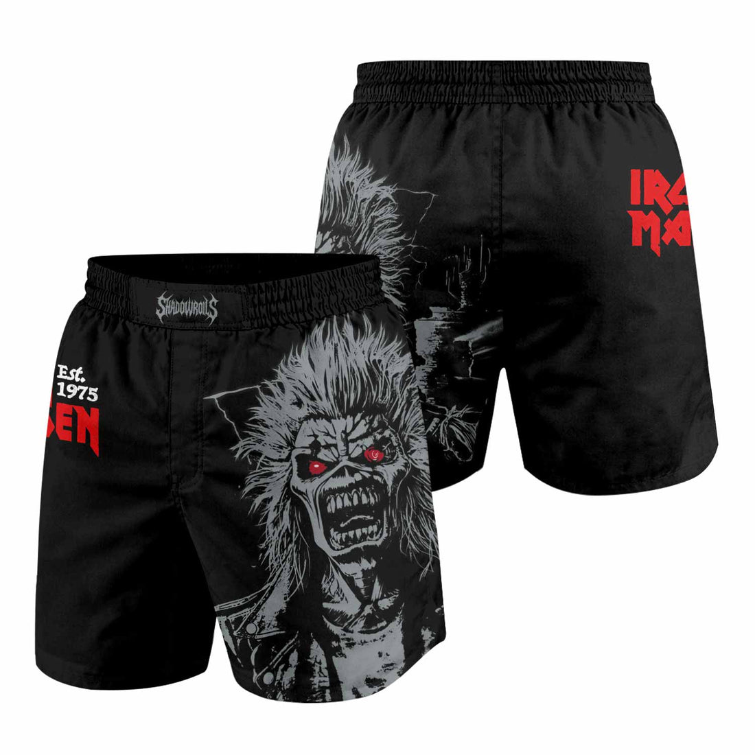 Iron Maiden Eddie the Head Grappling Shorts - front and back view