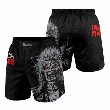 Iron Maiden Eddie the Head Grappling Shorts - front and back view