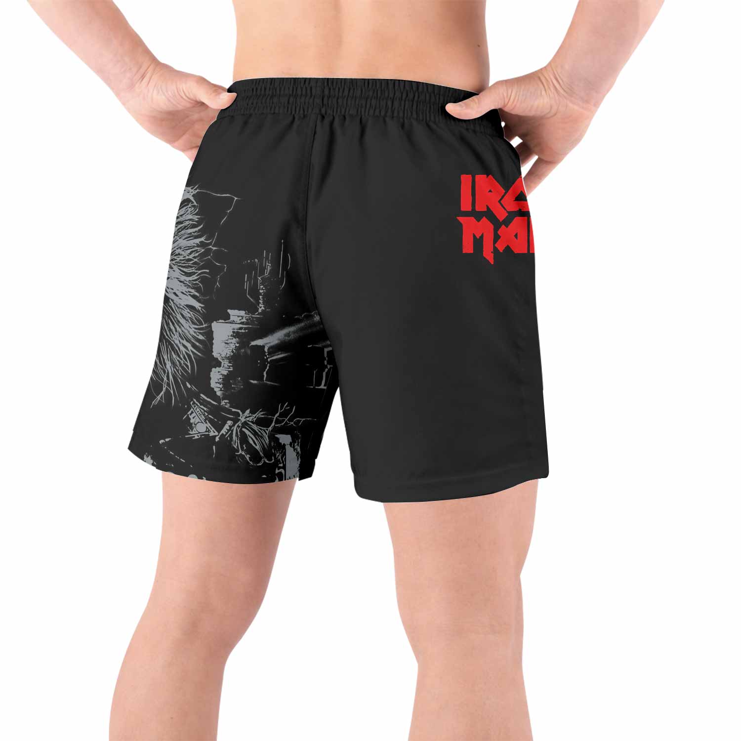 Iron Maiden Eddie the Head Grappling Shorts - back view lifestyle
