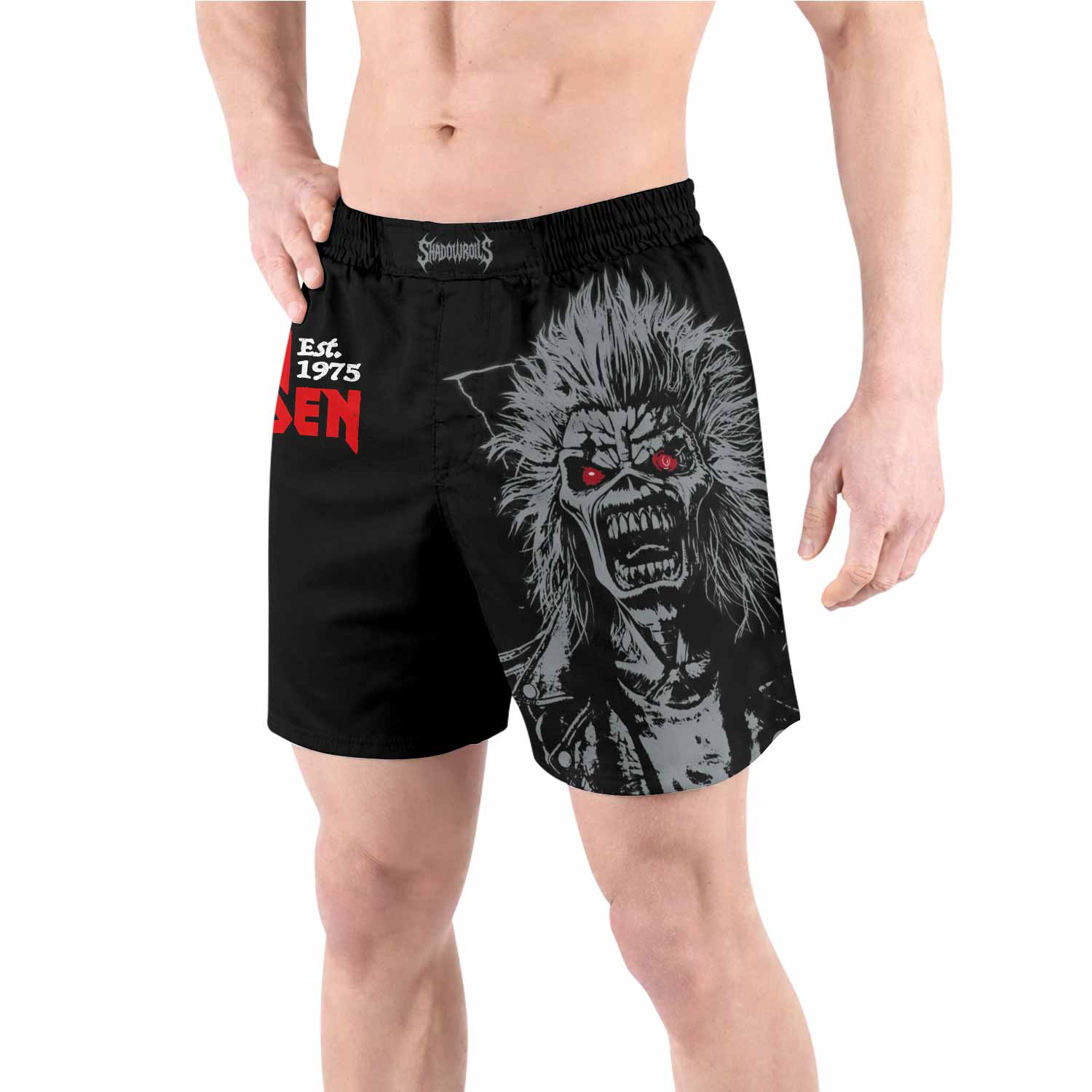 Iron Maiden Eddie the Head Grappling Shorts - front view lifestyle