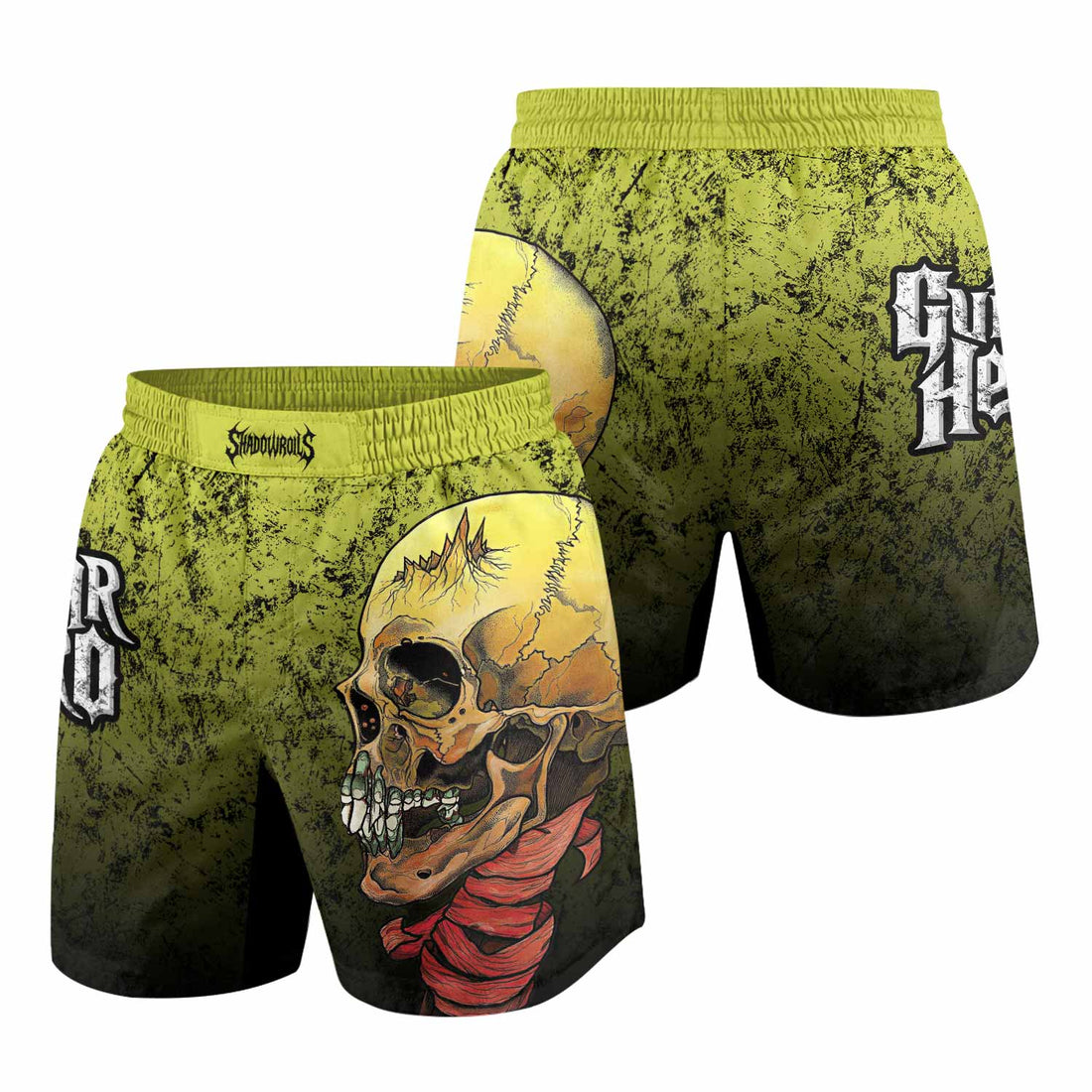 Guitar Hero Skull Grappling Shorts - front and back view