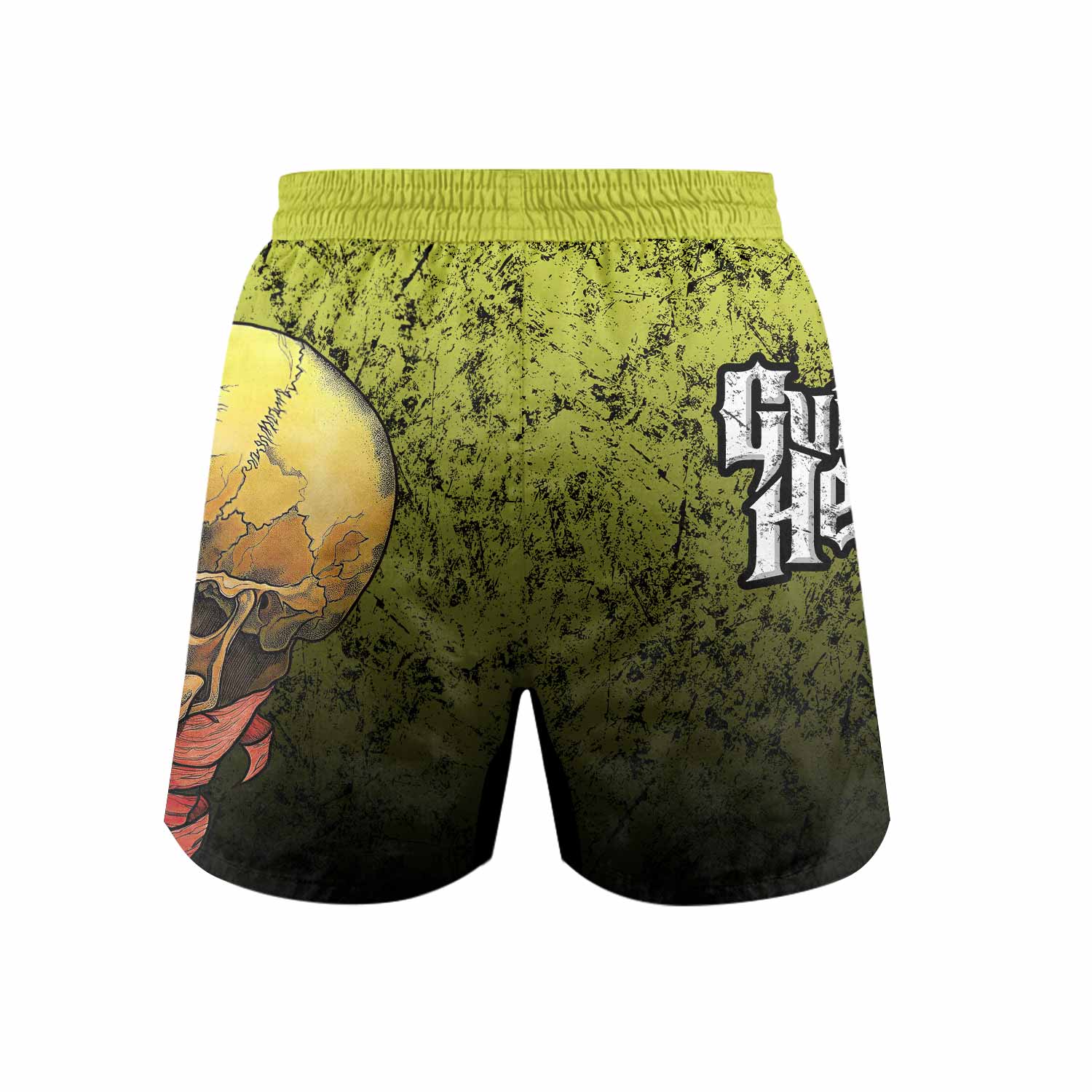 Guitar Hero Skull Grappling Shorts - back view mockup