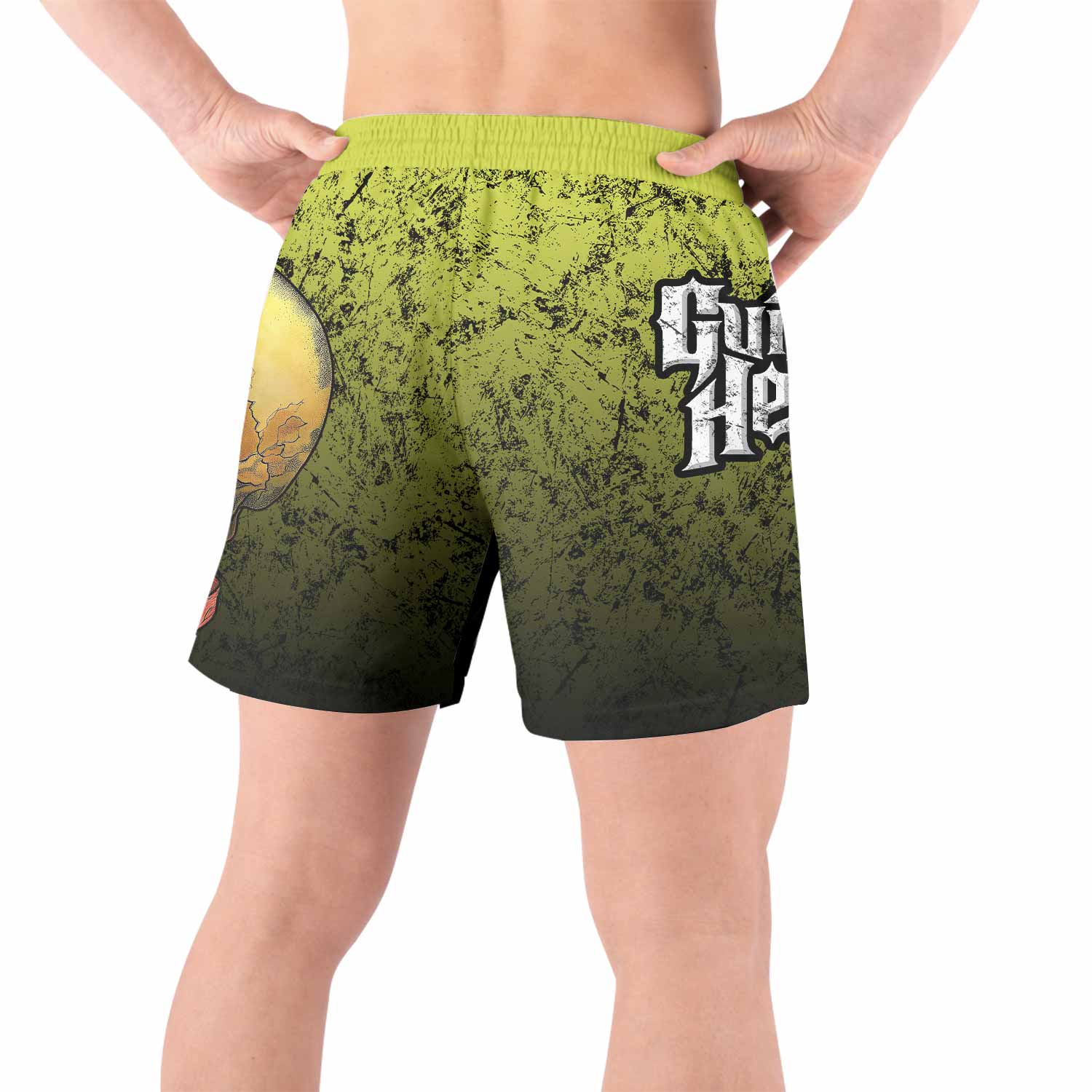 Guitar Hero Skull Grappling Shorts - back view lifestyle