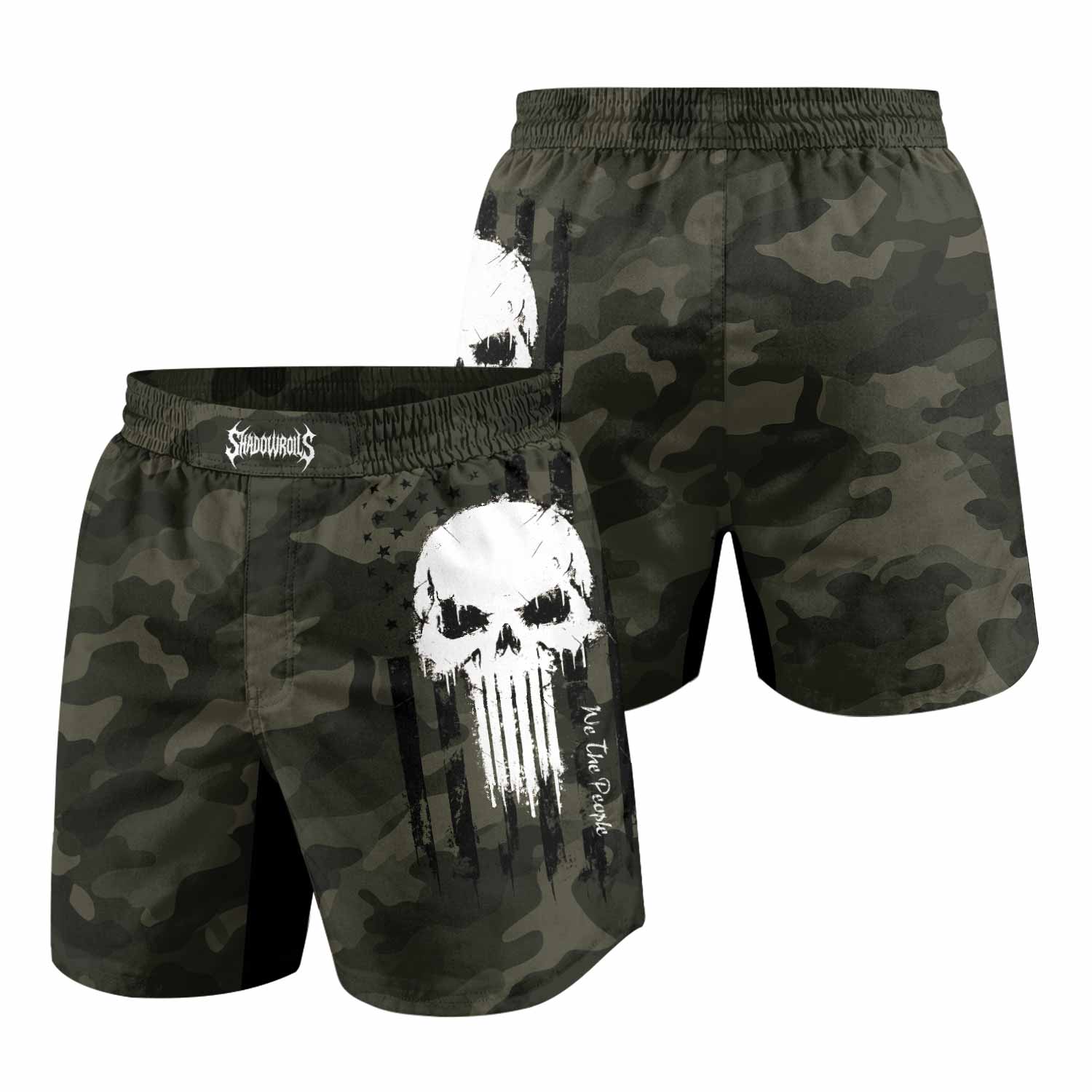 The Punisher Skull We The People Grappling Shorts - front and back view