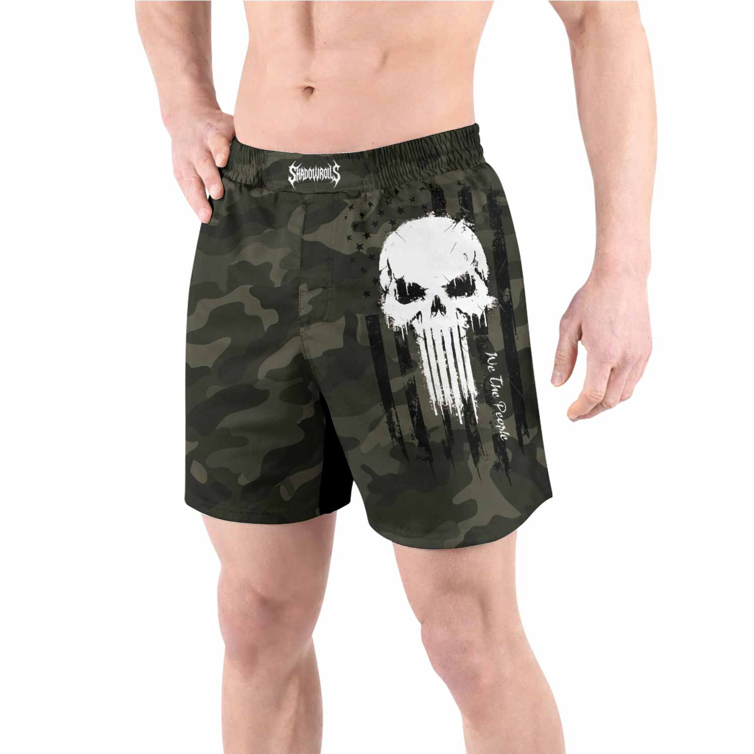 The Punisher Skull We The People Grappling Shorts - front view lifestyle