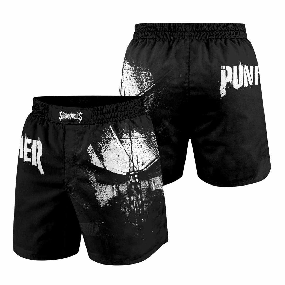 The Punisher Skull Camouflage Grappling Shorts - front and back view