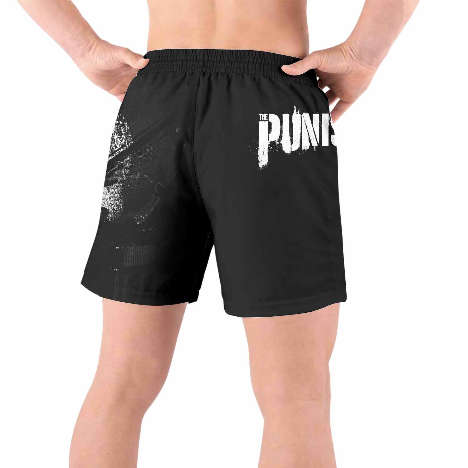 The Punisher Skull Camouflage Grappling Shorts - back view lifestyle