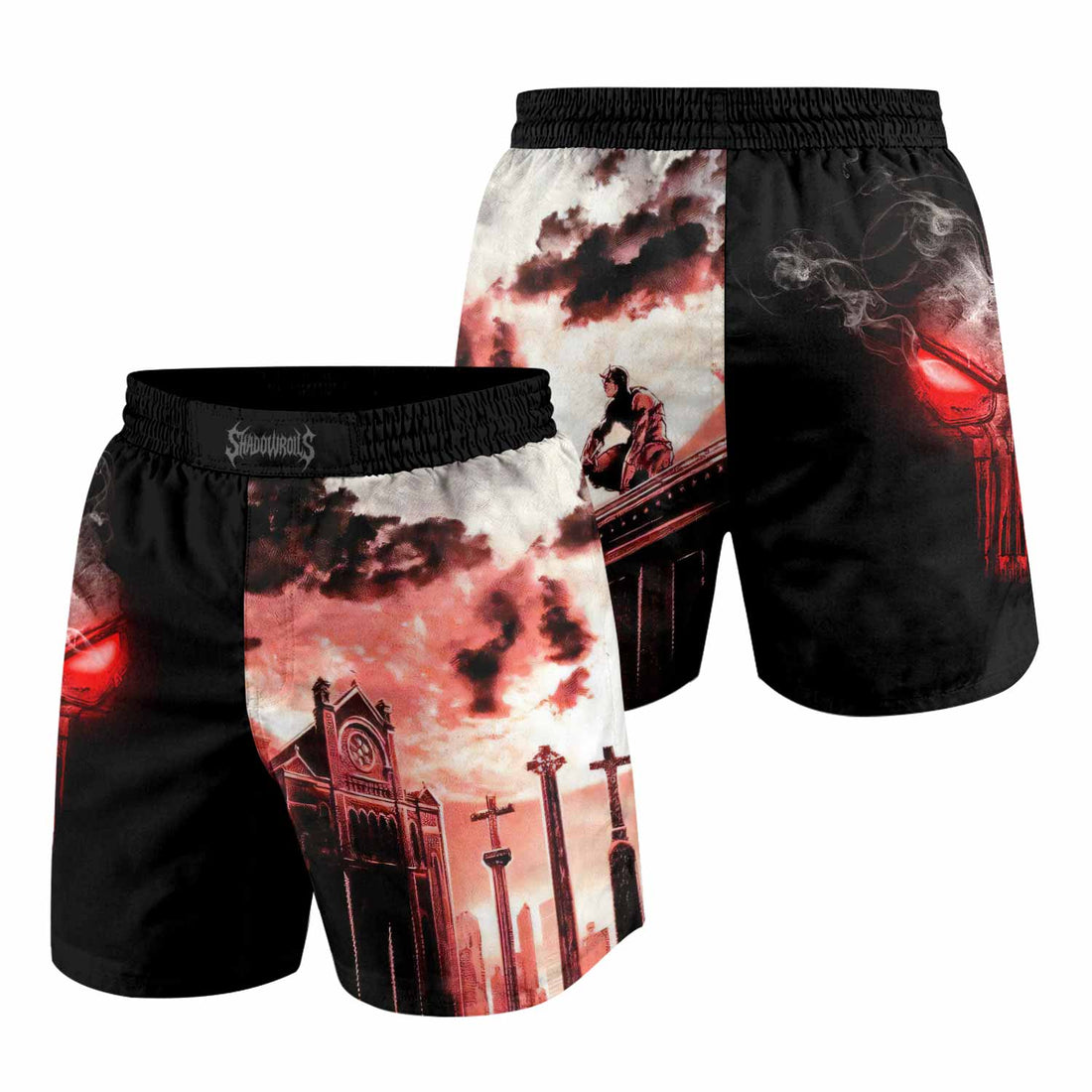 The Punisher Skull Frank Castle Grappling Shorts - front and back view