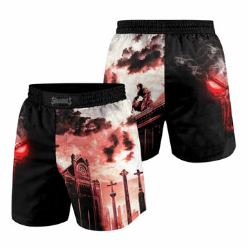 The Punisher Skull Frank Castle Grappling Shorts - front and back view