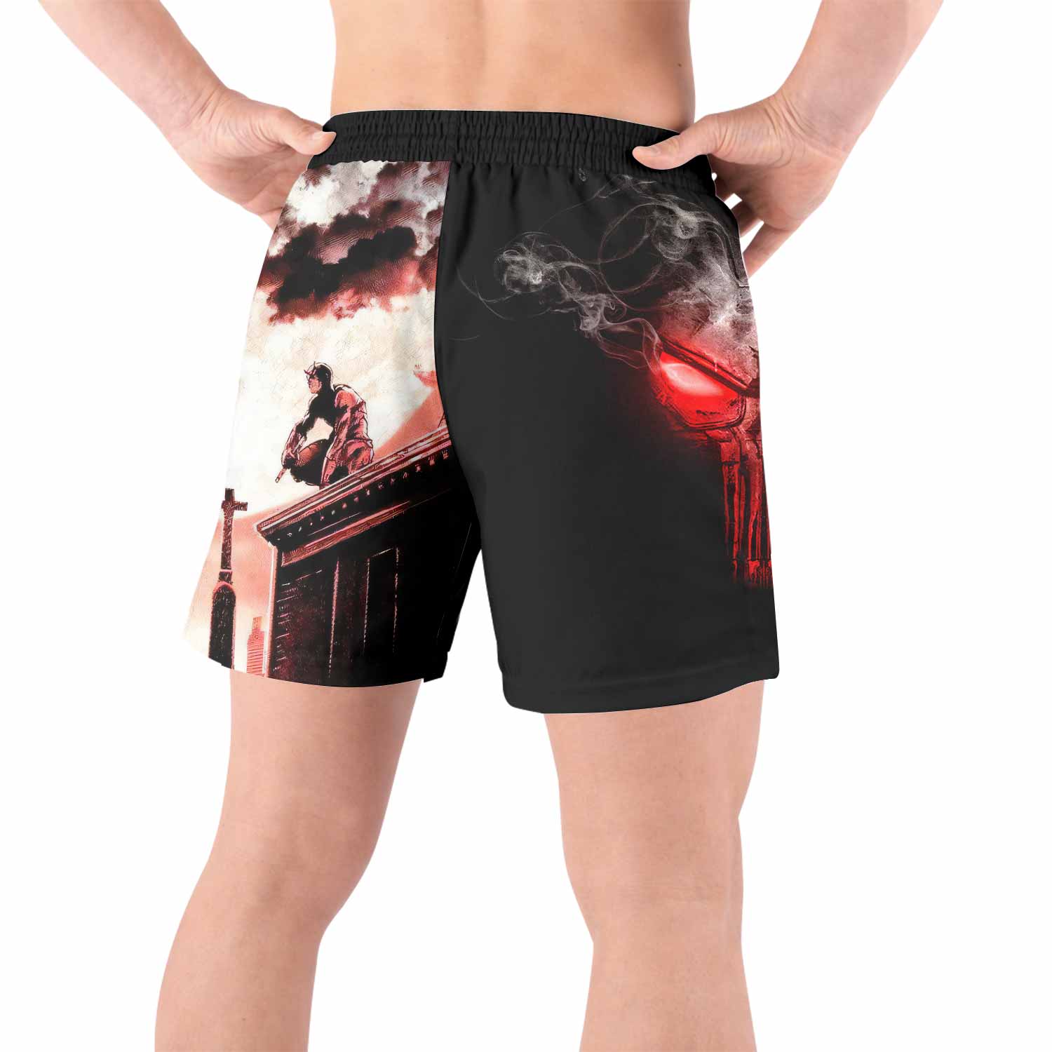 The Punisher Skull Frank Castle Grappling Shorts - back view lifestyle
