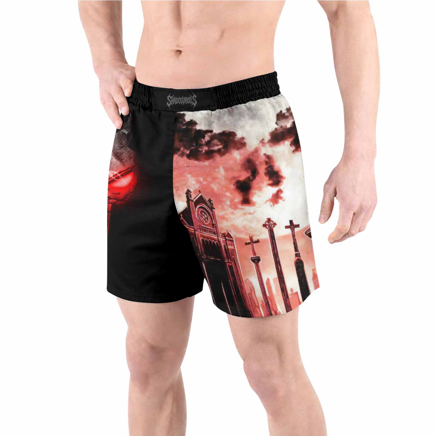 The Punisher Skull Frank Castle Grappling Shorts - front view lifestyle