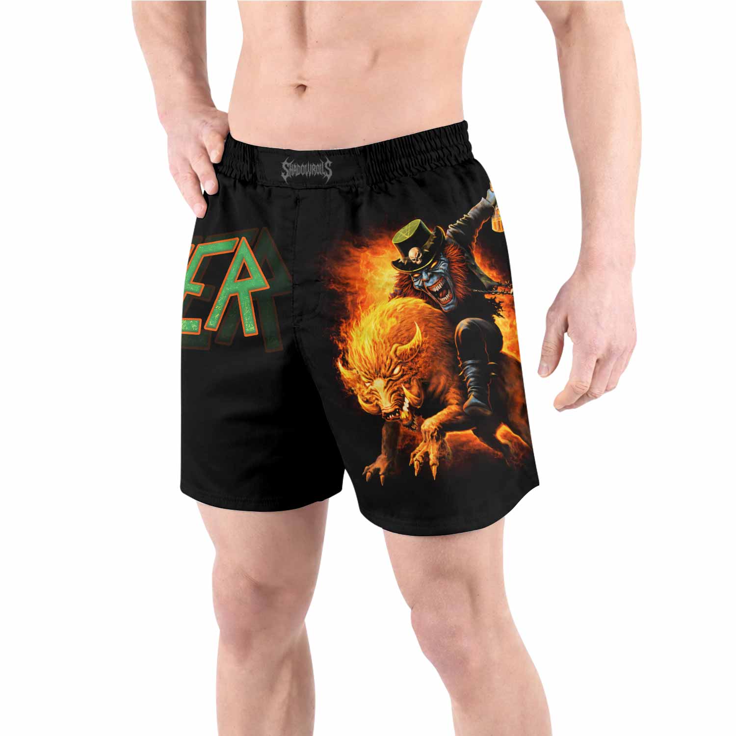 Slayer Hellfire Demon Grappling Shorts - front view lifestyle