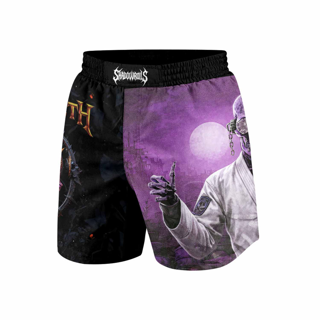 Megadeth Vic Rattlehead Grappling Shorts - front and back view