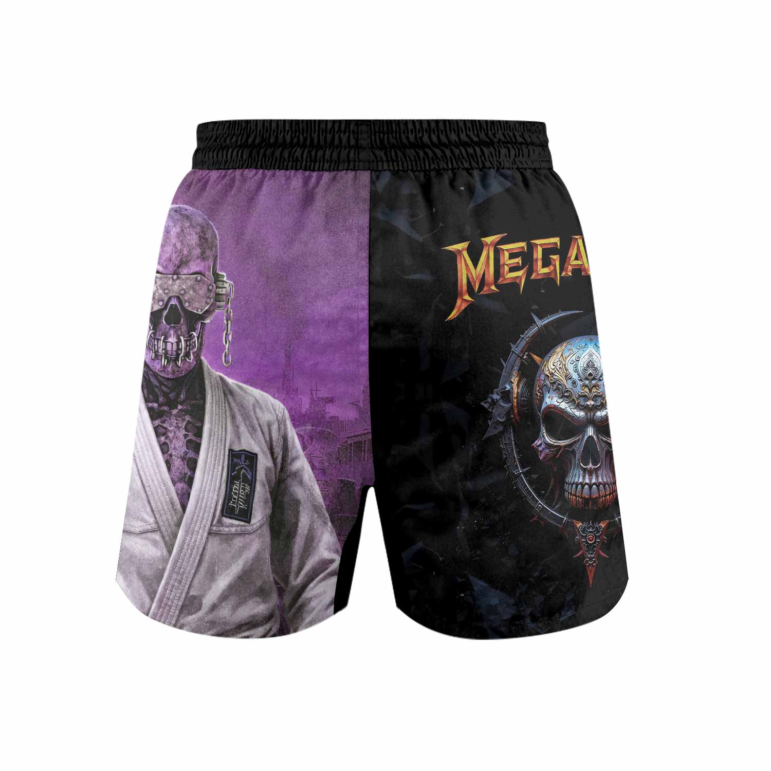 Megadeth Vic Rattlehead Grappling Shorts - back view mockup