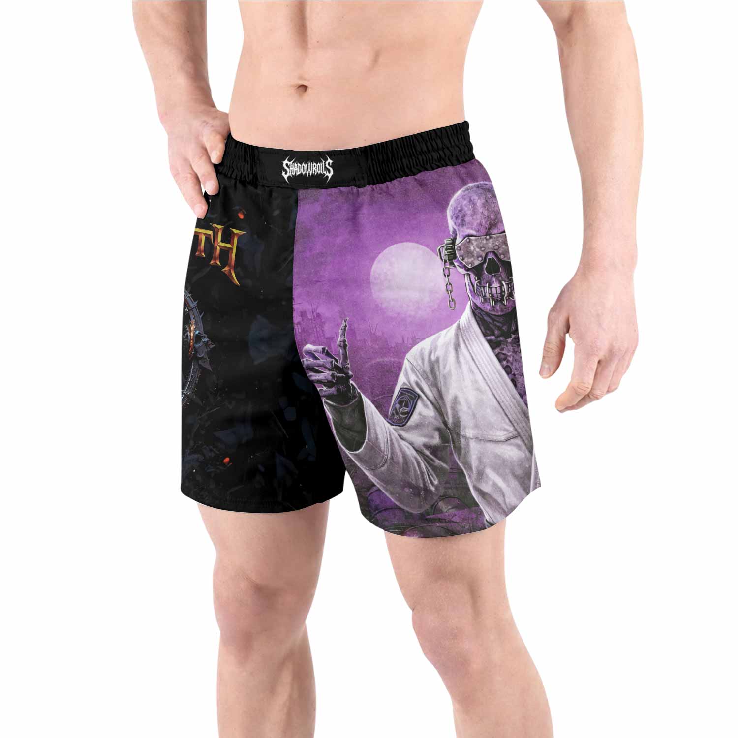 Megadeth Vic Rattlehead Grappling Shorts - front view lifestyle