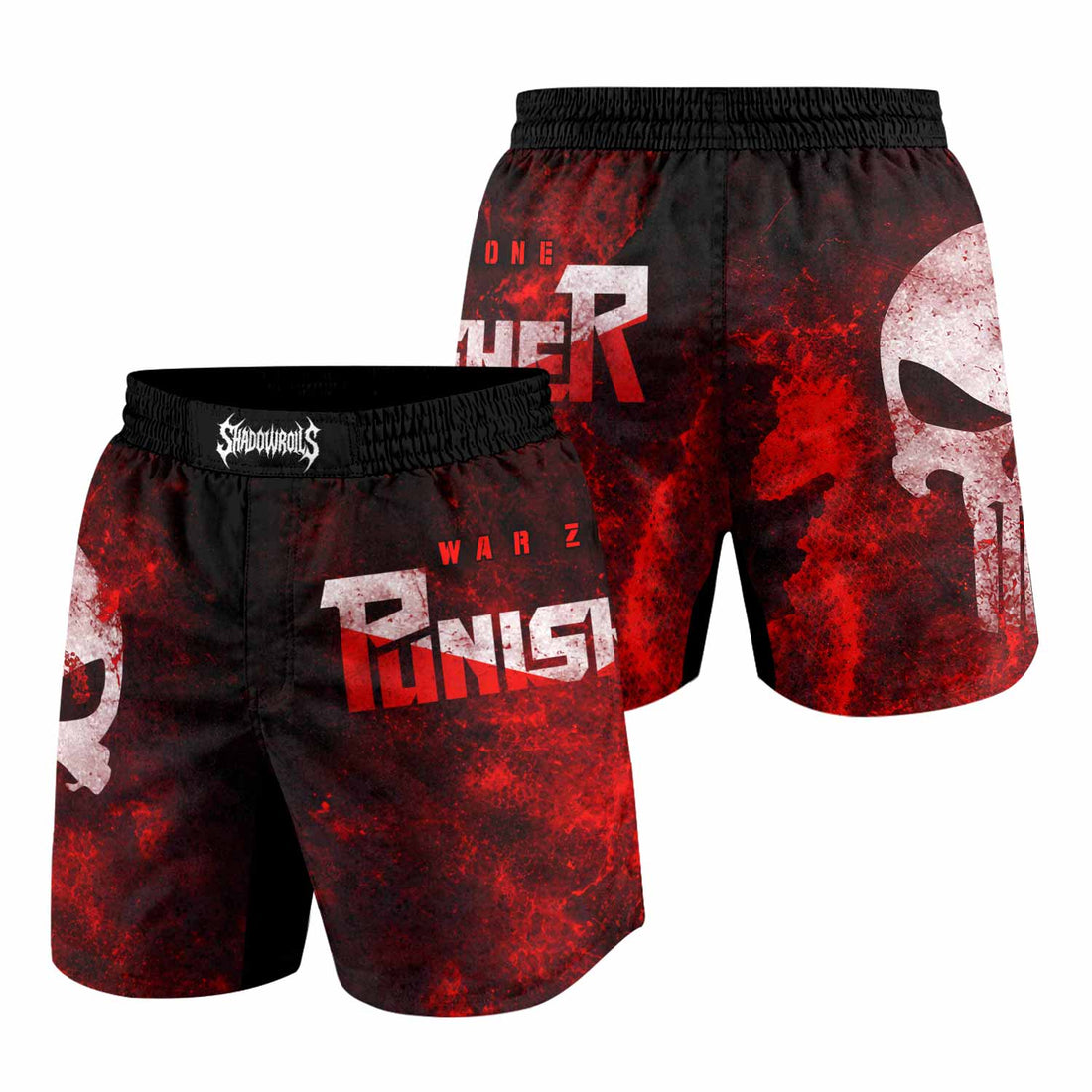 Punisher War Zone Grappling Shorts - front and back view