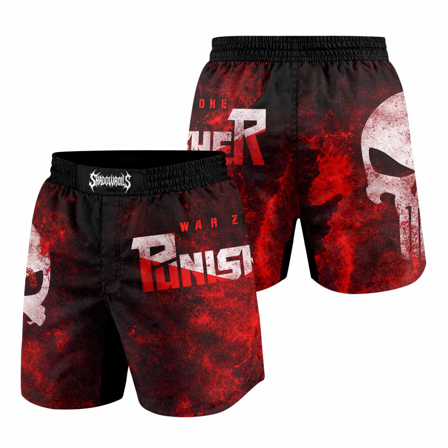 Punisher War Zone Grappling Shorts - front and back view