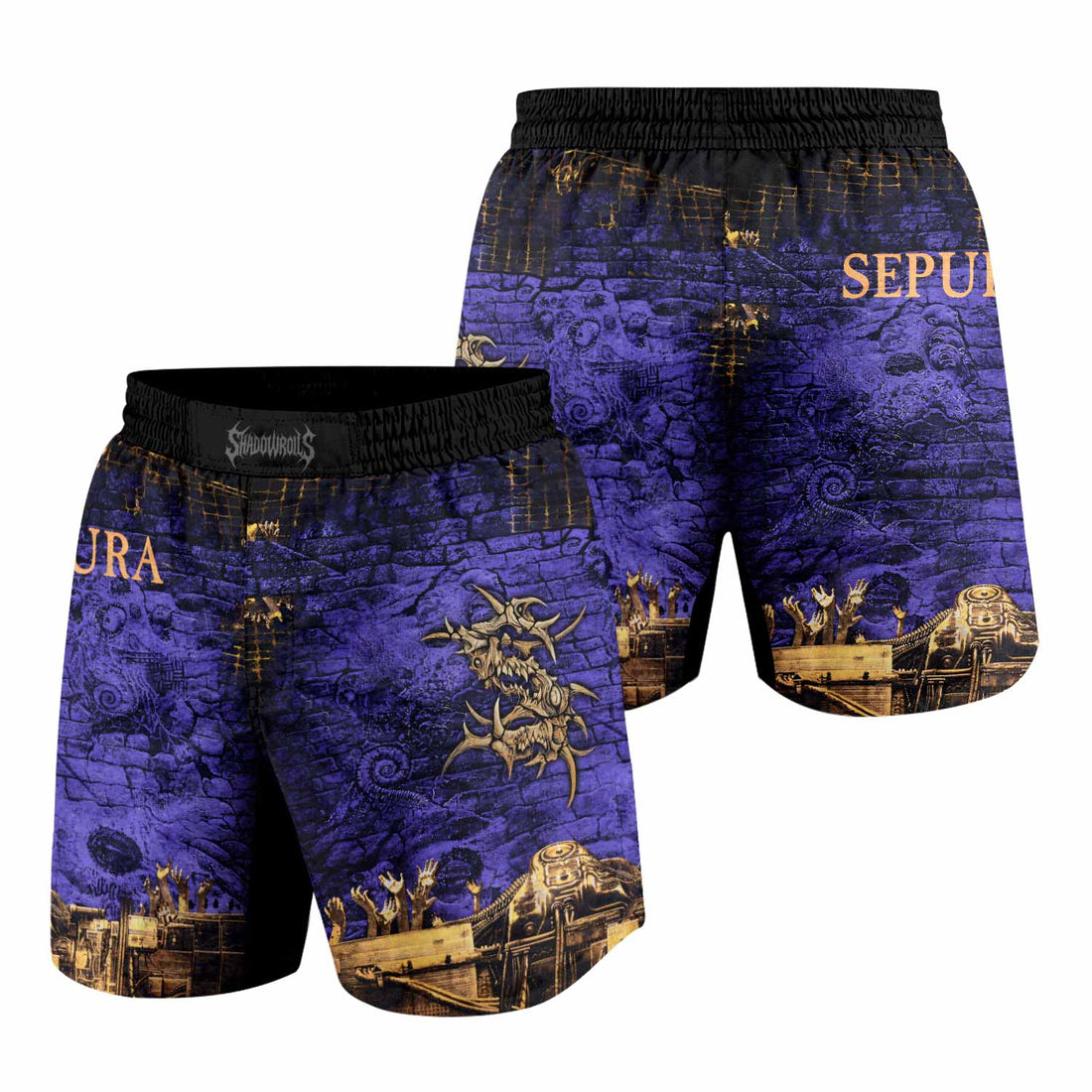 Sepultura Chaos A.D 90s Grappling Shorts - front and back view