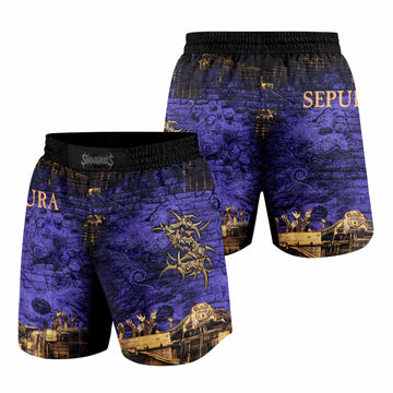 Sepultura Chaos A.D 90s Grappling Shorts - front and back view