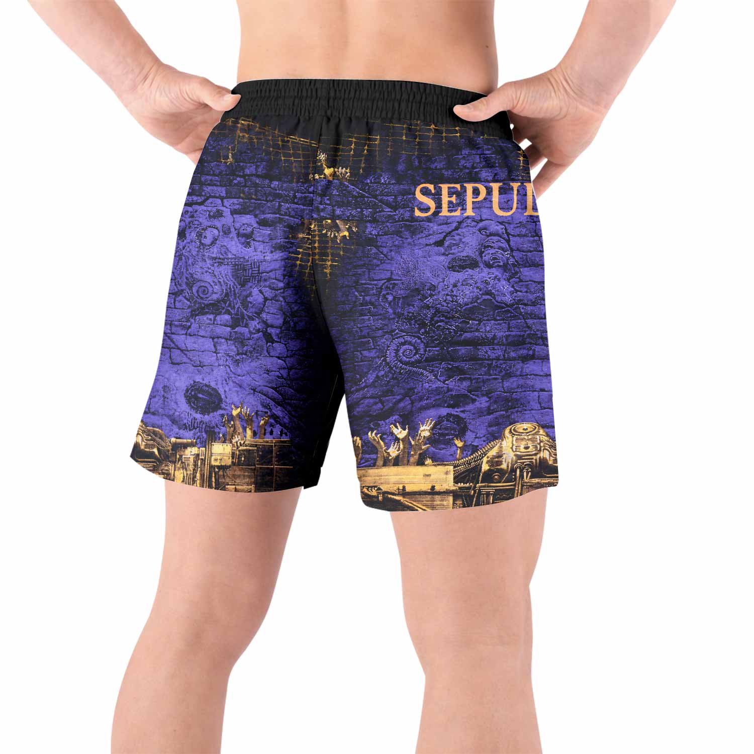 Sepultura Chaos A.D 90s Grappling Shorts - back view lifestyle