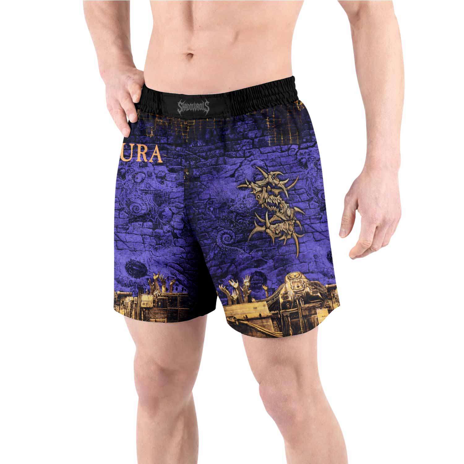 Sepultura Chaos A.D 90s Grappling Shorts - front view lifestyle