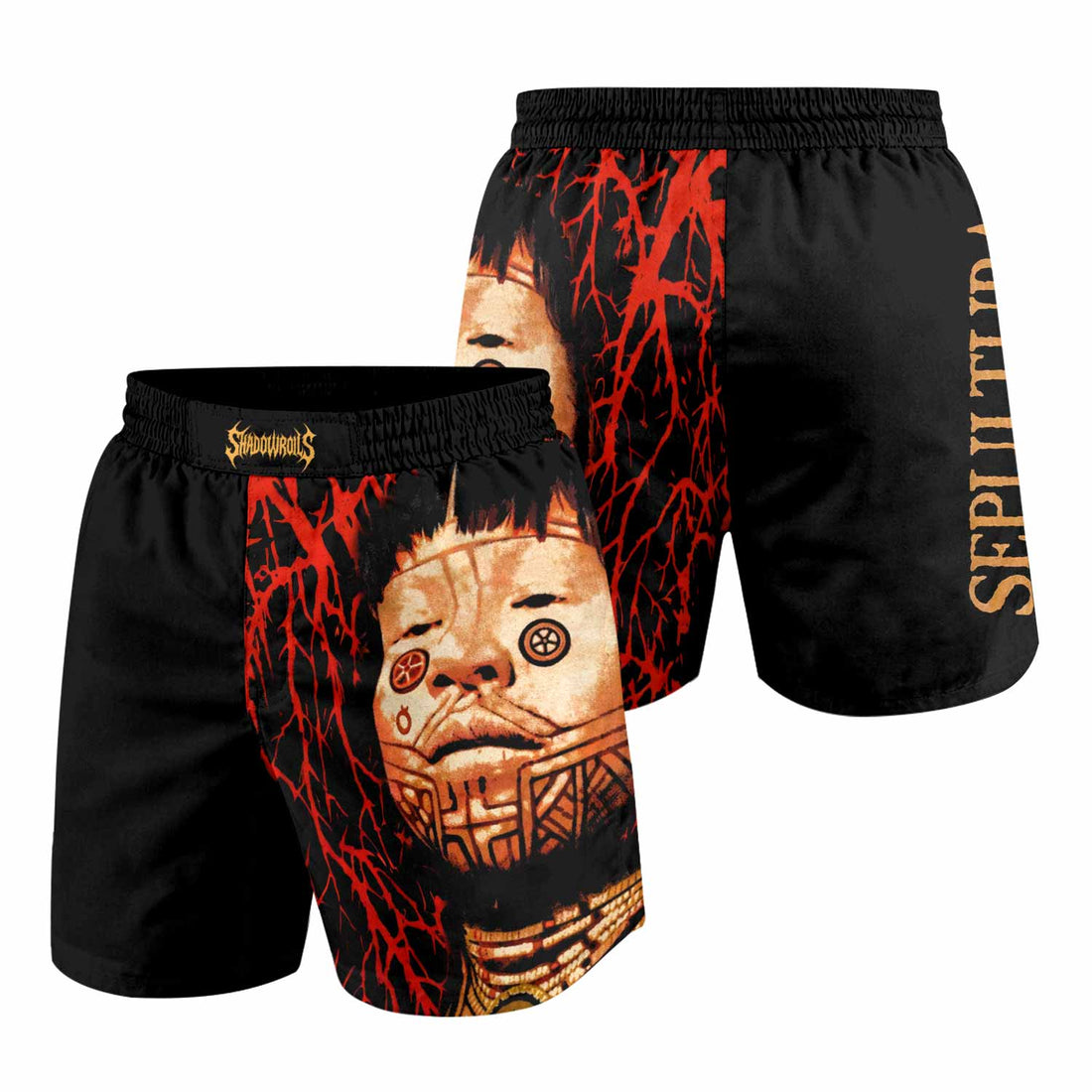 Sepultura Roots Grappling Shorts - front and back view