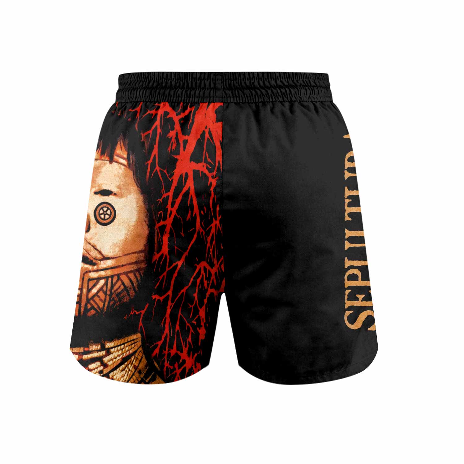 Sepultura Roots Grappling Shorts - back view mockup