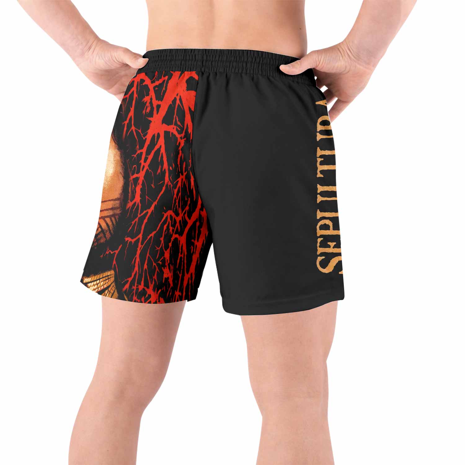 Sepultura Roots Grappling Shorts - back view lifestyle