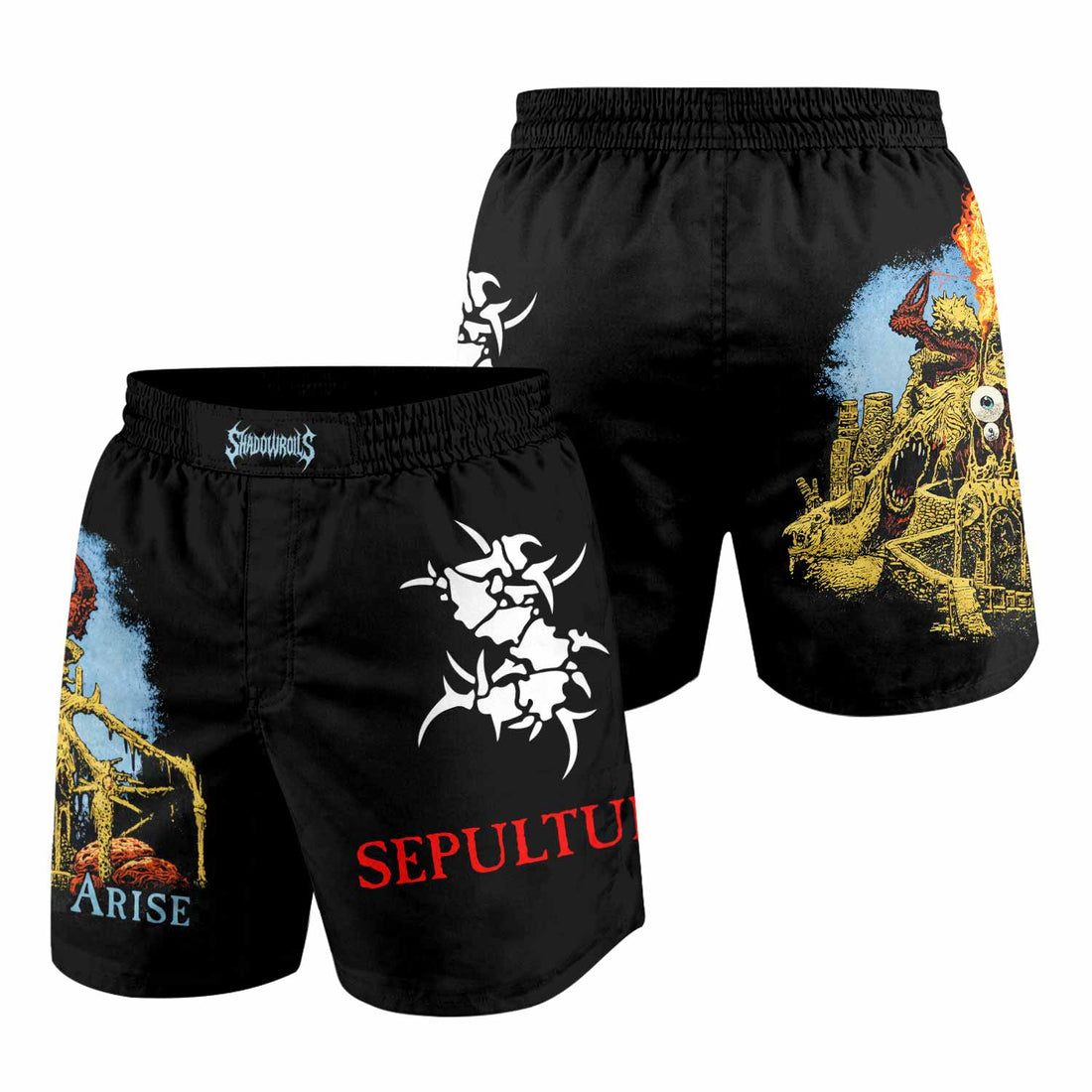 Sepultura Arise Grappling Shorts - front and back view