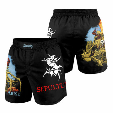 Sepultura Arise Grappling Shorts - front and back view