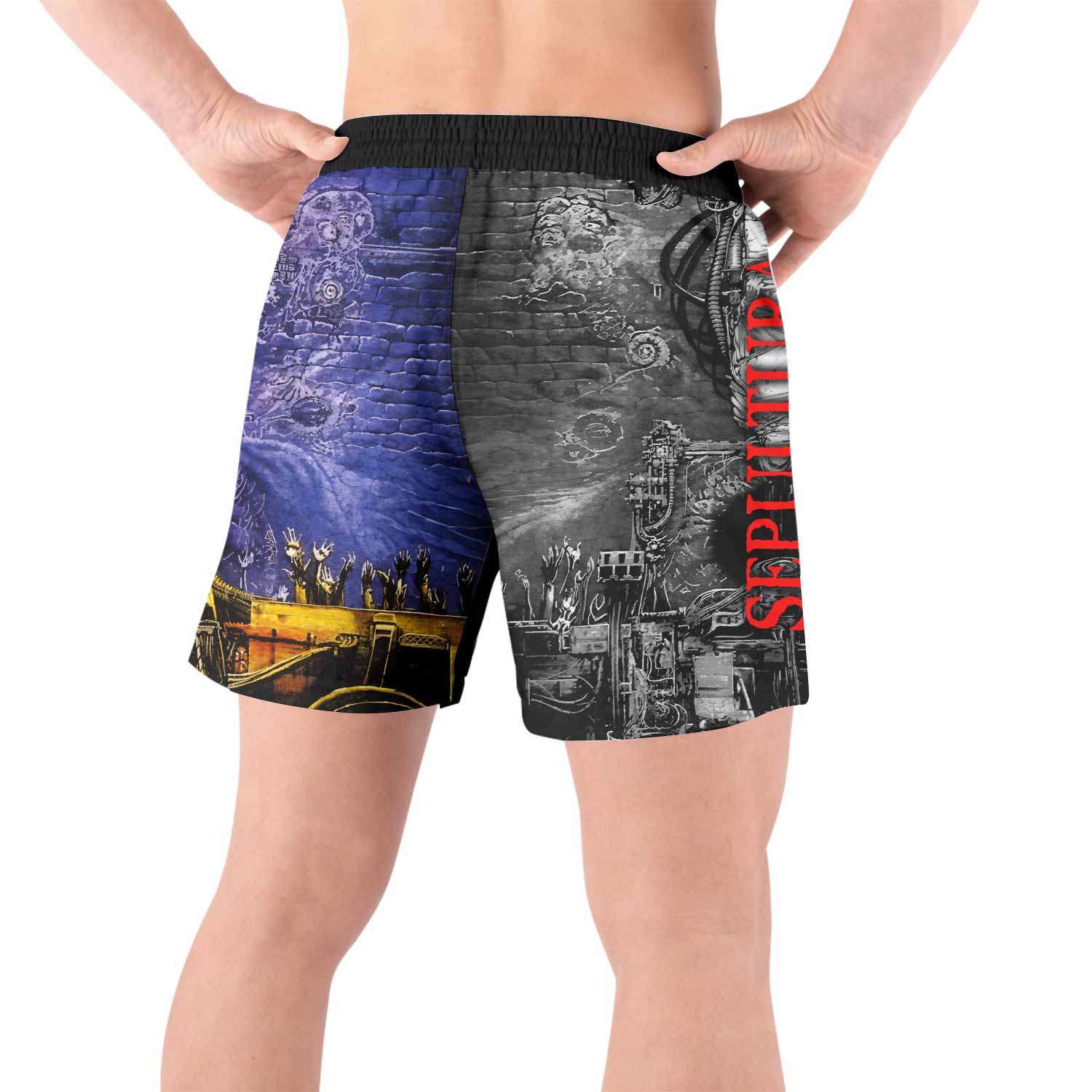 Sepultura Chaos A.D Grappling Shorts - back view lifestyle