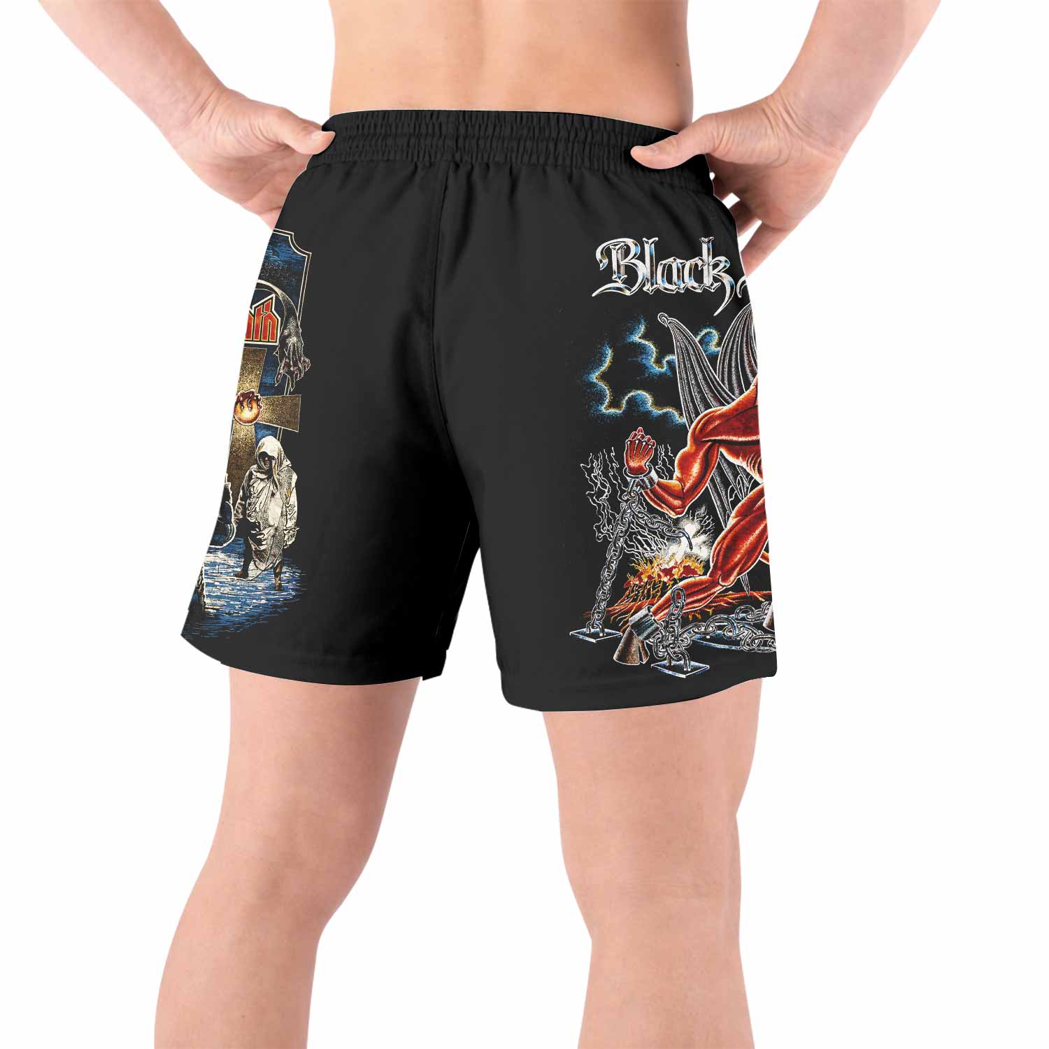 Black Sabbath Live Evil Grappling Shorts - back view lifestyle